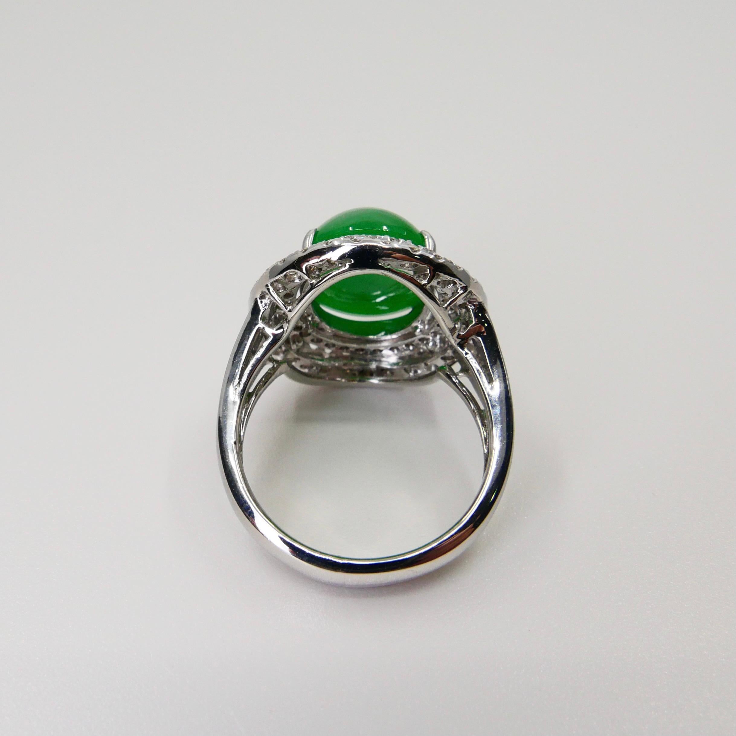 Certified 6.71 Cts Jade & Diamond Cocktail Ring. XXL. Apple Green With High Dome For Sale 8