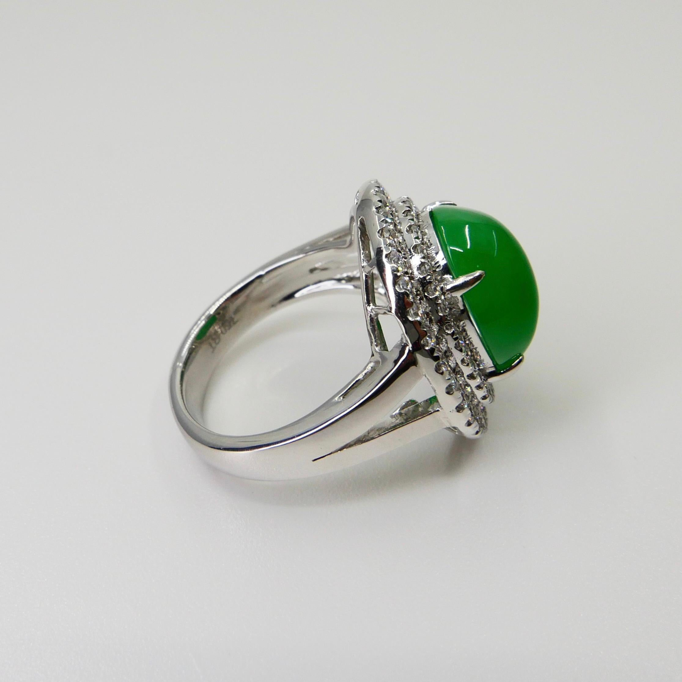 Certified 6.71 Cts Jade & Diamond Cocktail Ring. XXL. Apple Green With High Dome For Sale 11