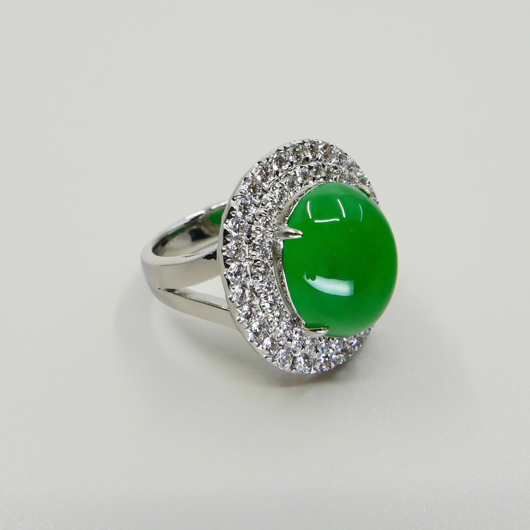 Certified 6.71 Cts Jade & Diamond Cocktail Ring. XXL. Apple Green With High Dome For Sale 12