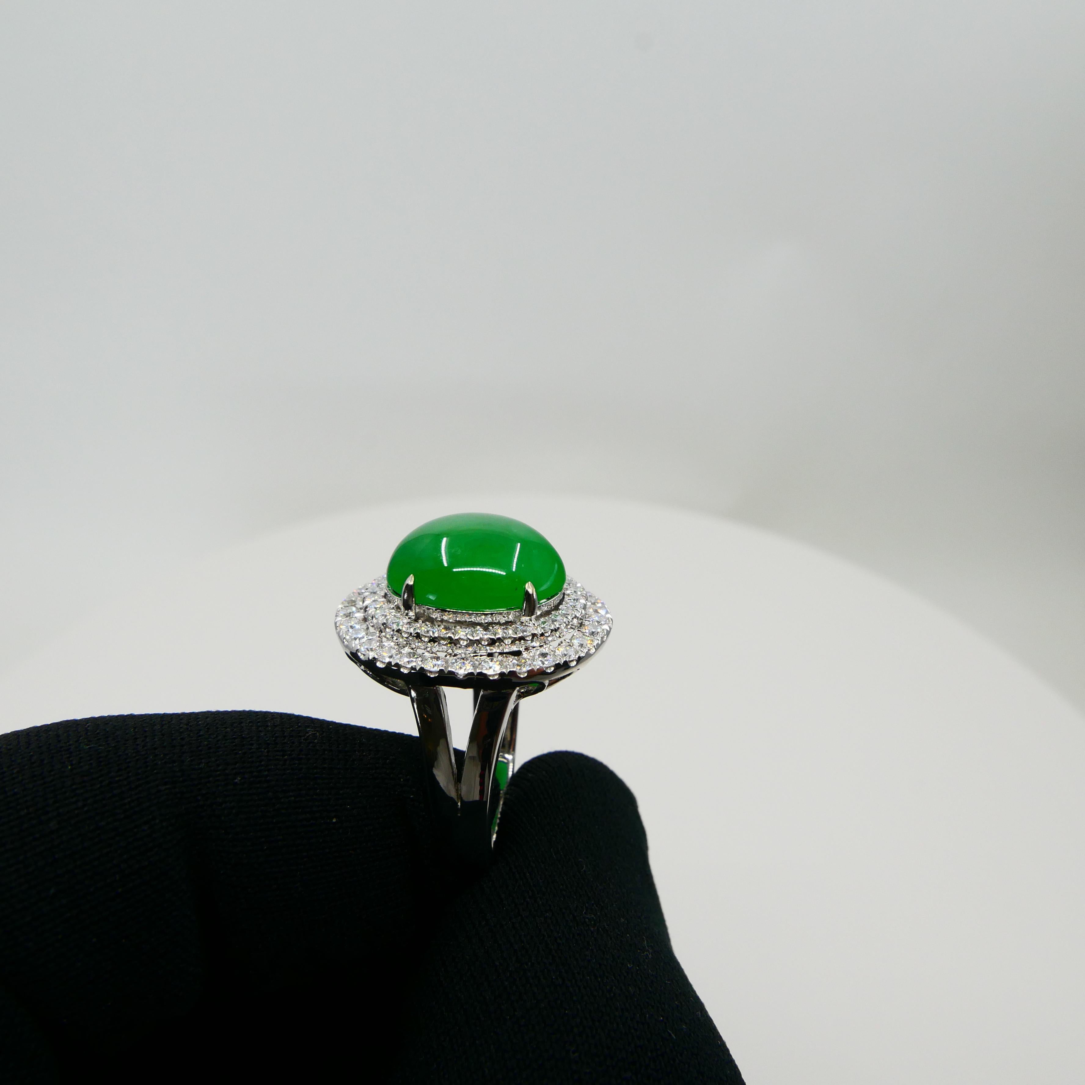 Certified 6.71 Cts Jade & Diamond Cocktail Ring. XXL. Apple Green With High Dome For Sale 13