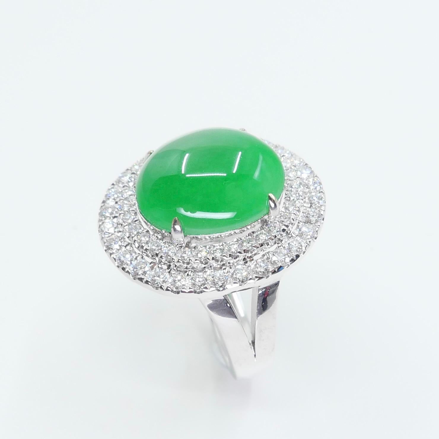 Certified 6.71 Cts Jade & Diamond Cocktail Ring. XXL. Apple Green With High Dome For Sale 1
