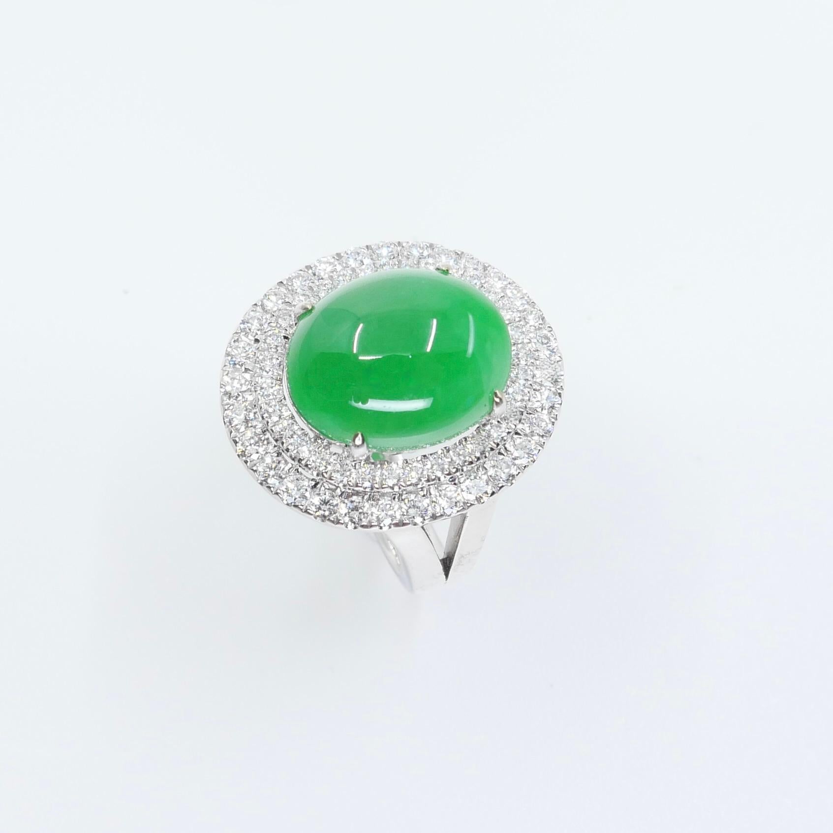 Certified 6.71 Cts Jade & Diamond Cocktail Ring. XXL. Apple Green With High Dome For Sale 3