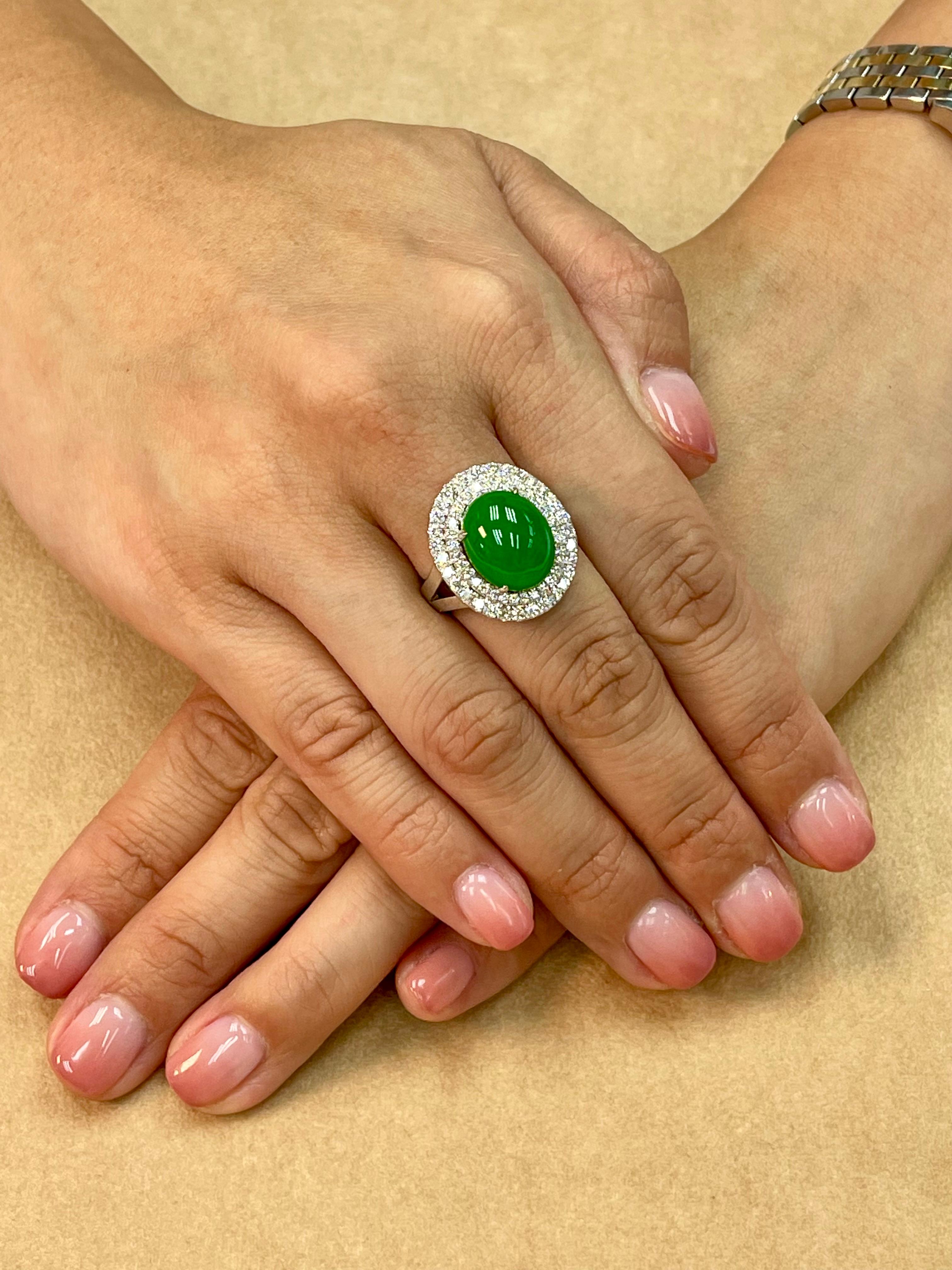 Certified 6.71 Cts Jade & Diamond Cocktail Ring. XXL. Apple Green With High Dome For Sale 5