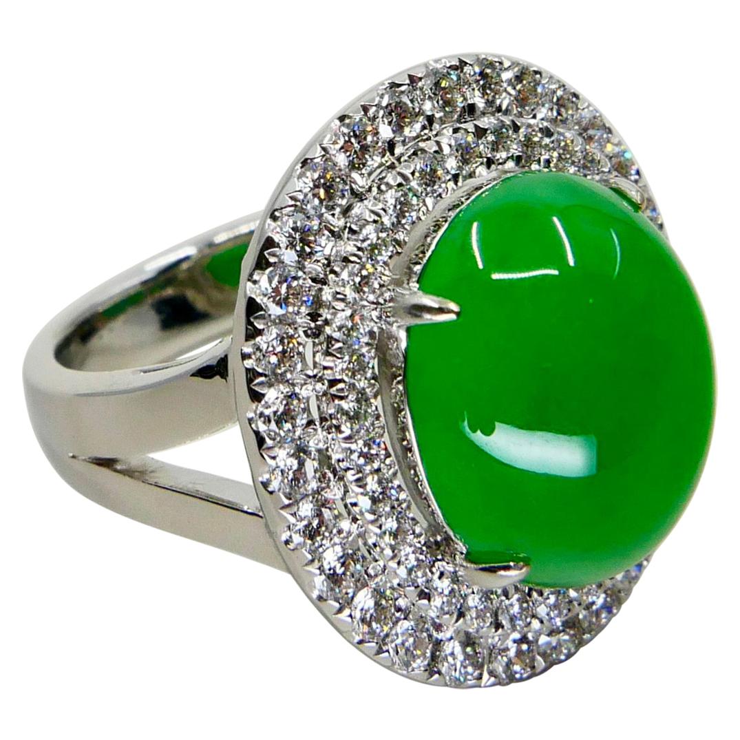 Certified 6.71 Cts Jade & Diamond Cocktail Ring. XXL. Apple Green With High Dome For Sale 10