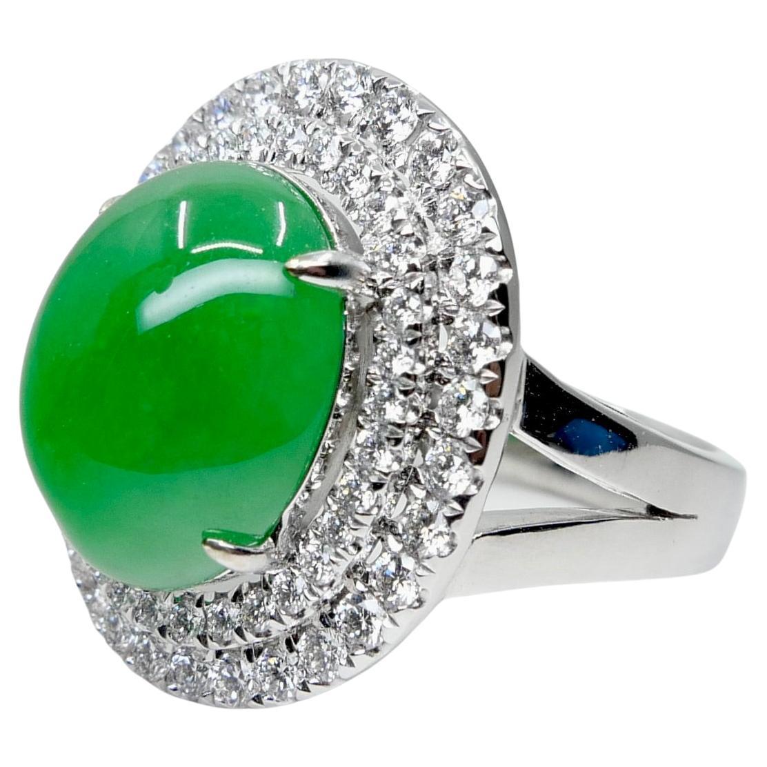 Certified 6.71 Cts Jade & Diamond Cocktail Ring. XXL. Apple Green With High Dome For Sale