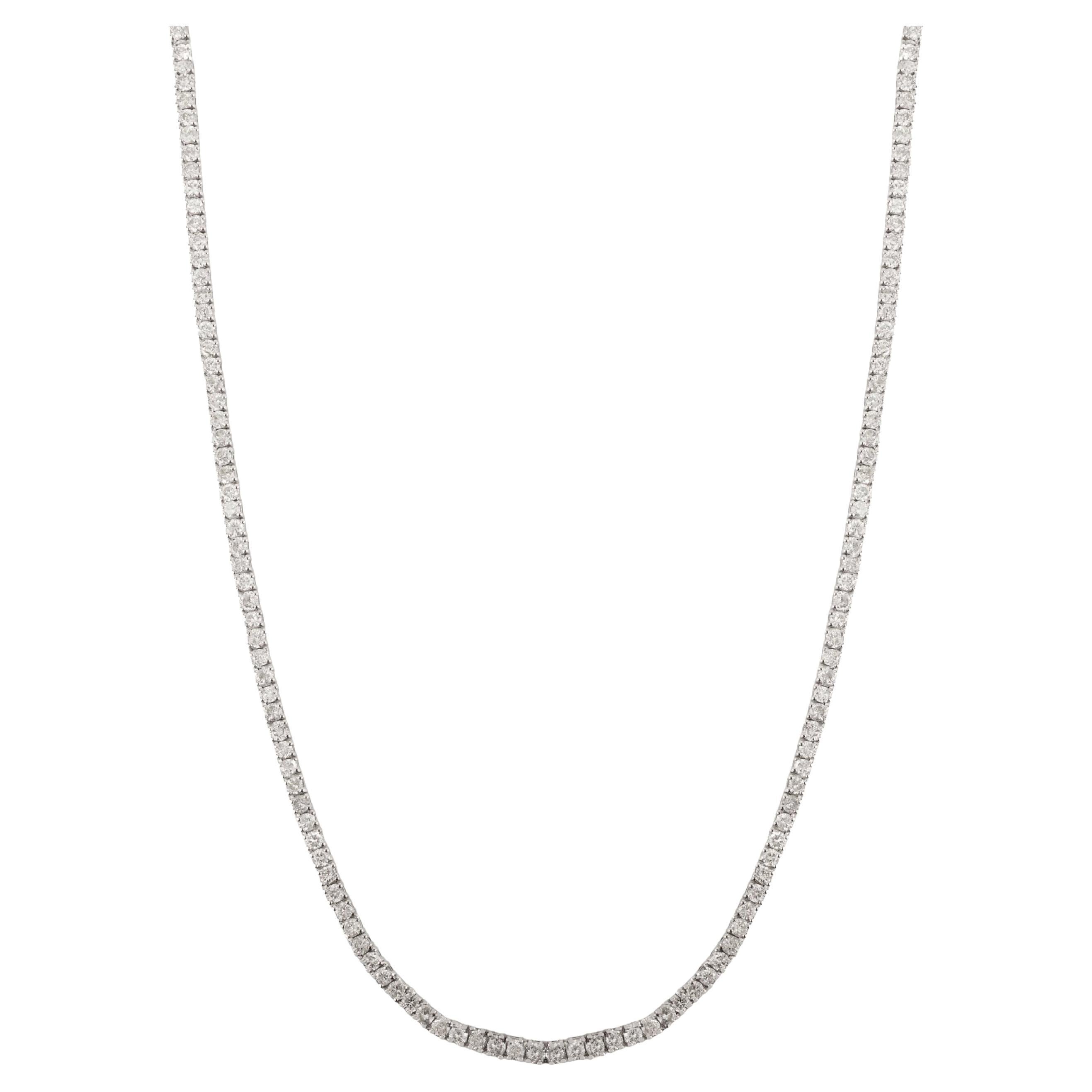 Certified 6.72 CTW Natural White Diamond Tennis Necklace in 18K Solid White Gold