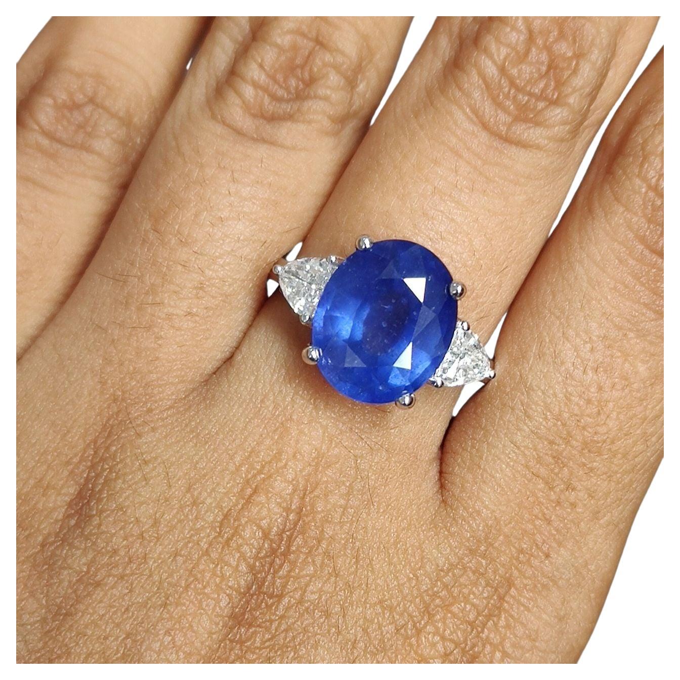 Certified 6.74 Carat Ceylon Blue Sapphire Cut Diamond Ring 