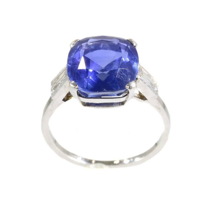 Retro Certified 6.8 Carat Untreated Sapphire Platinum Engagement Ring