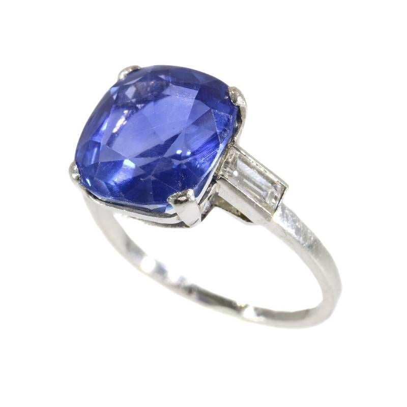 Cushion Cut Certified 6.8 Carat Untreated Sapphire Platinum Engagement Ring