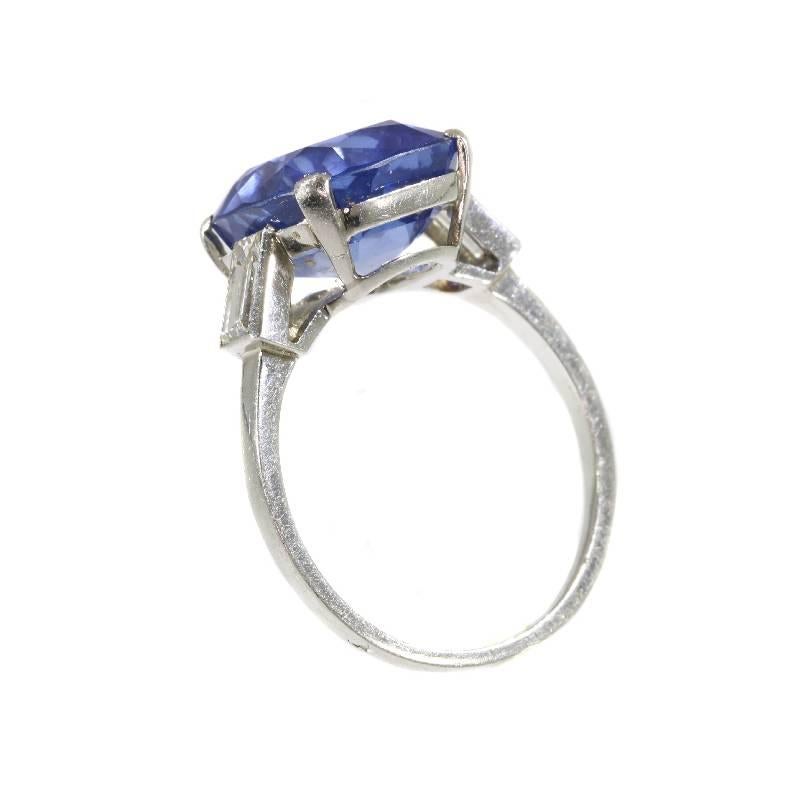 Women's Certified 6.8 Carat Untreated Sapphire Platinum Engagement Ring