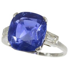 Certified 6.8 Carat Untreated Sapphire Platinum Engagement Ring