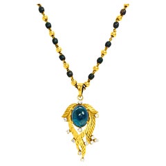 GIA Certified 6.80 Carat Blue Sapphire Diamond Indian Necklace