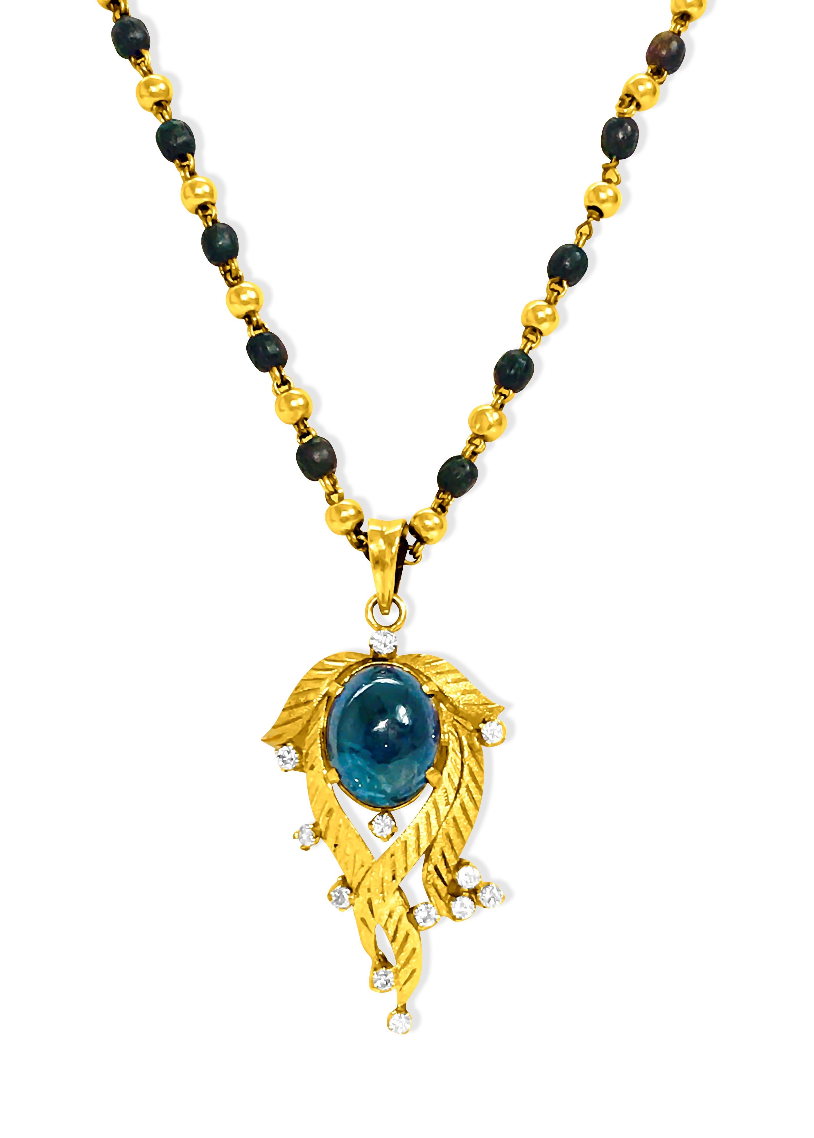 Certified 6.80 Ct Blue Sapphire Diamond Indian Necklace For Sale