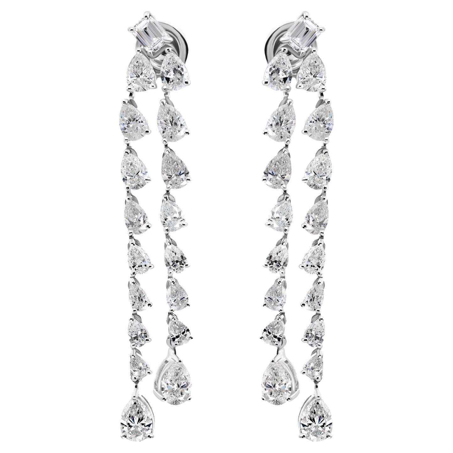 Certified 6.81ct SI/H Diamond Long Drop Earrings 14k White Gold (Boucles d'oreilles pendantes en or blanc)