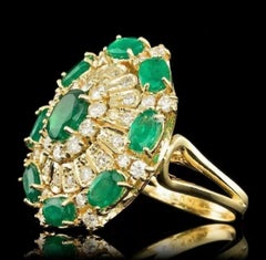 Certified 6.86 Carat Emerald and Diamond Ballerina Cocktail Ring