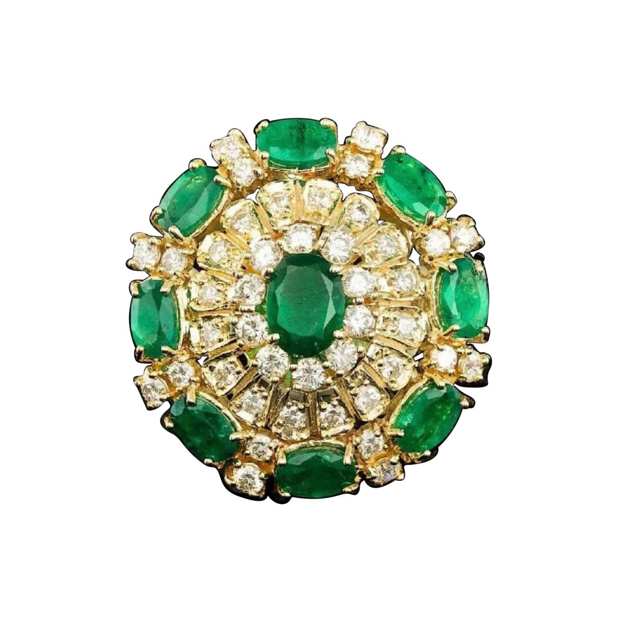 Certified 6.86 Carat Emerald and Diamond Ballerina Cocktail Ring For Sale
