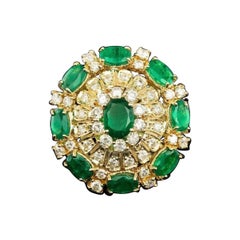 Vintage Certified 6.86 Carat Emerald and Diamond Ballerina Cocktail Ring