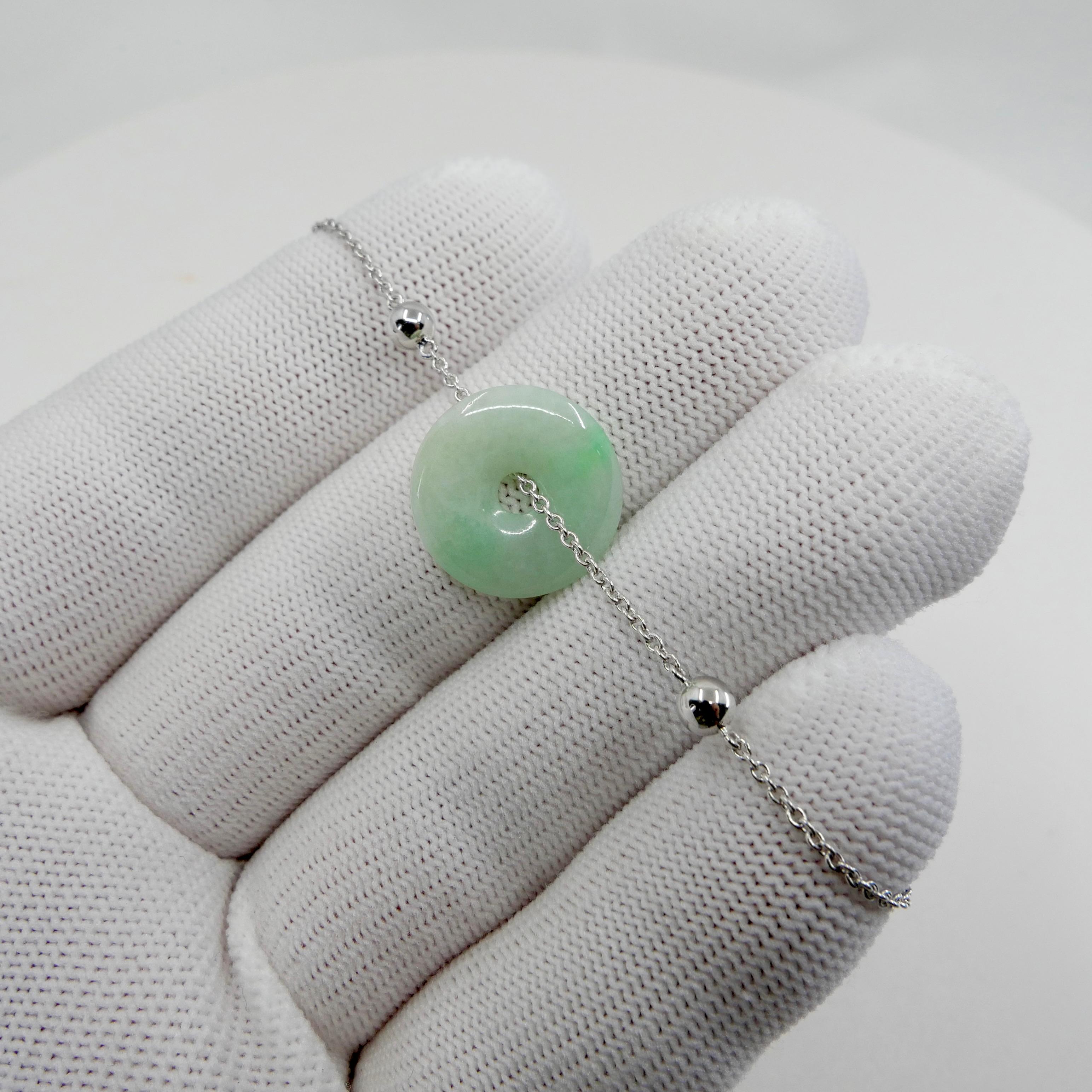 Certified 6.94 Cts Lucky Jade & White Gold Bracelet, Patches of Apple Green For Sale 6