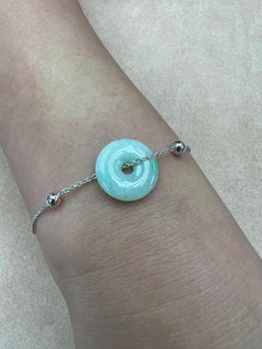 Pulsera certificada de jade de la suerte y oro blanco de 6,94 qt, parches verde manzana