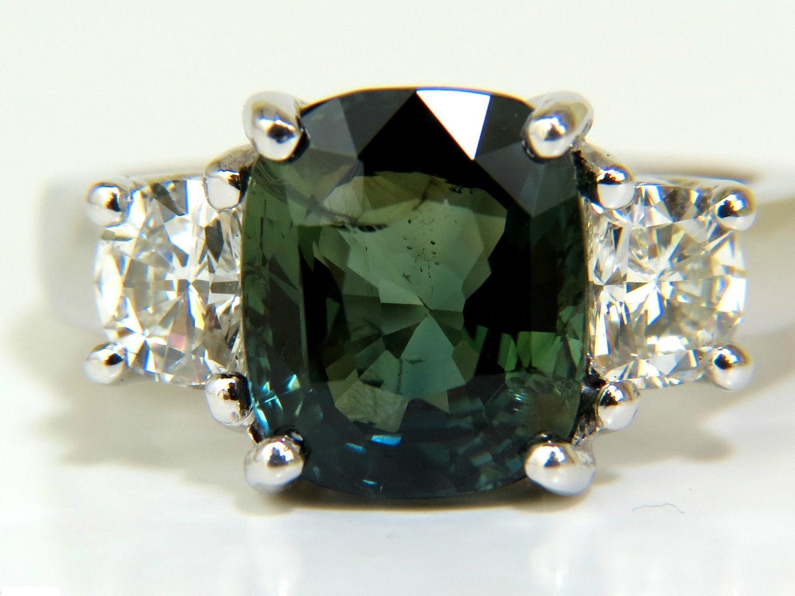 Certified 6.96 Carat No Heat Natural Green Sapphire Diamond Ring Unheated 1
