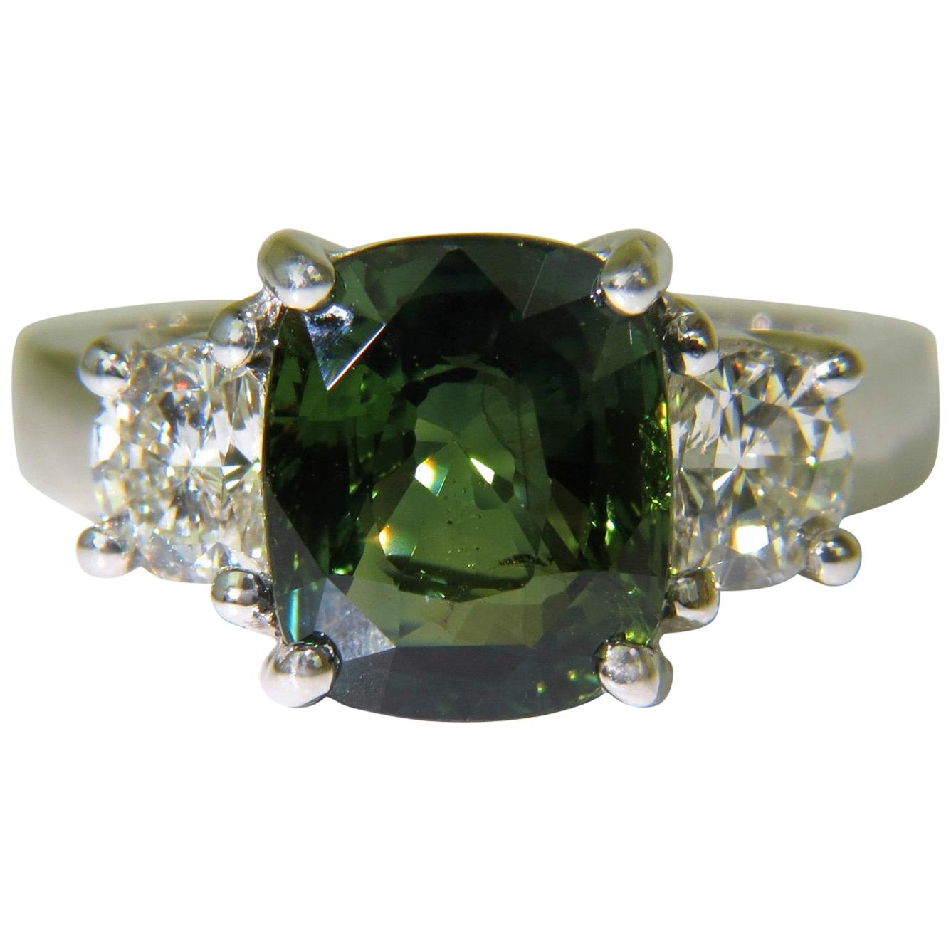 Certified 6.96 Carat No Heat Natural Green Sapphire Diamond Ring Unheated