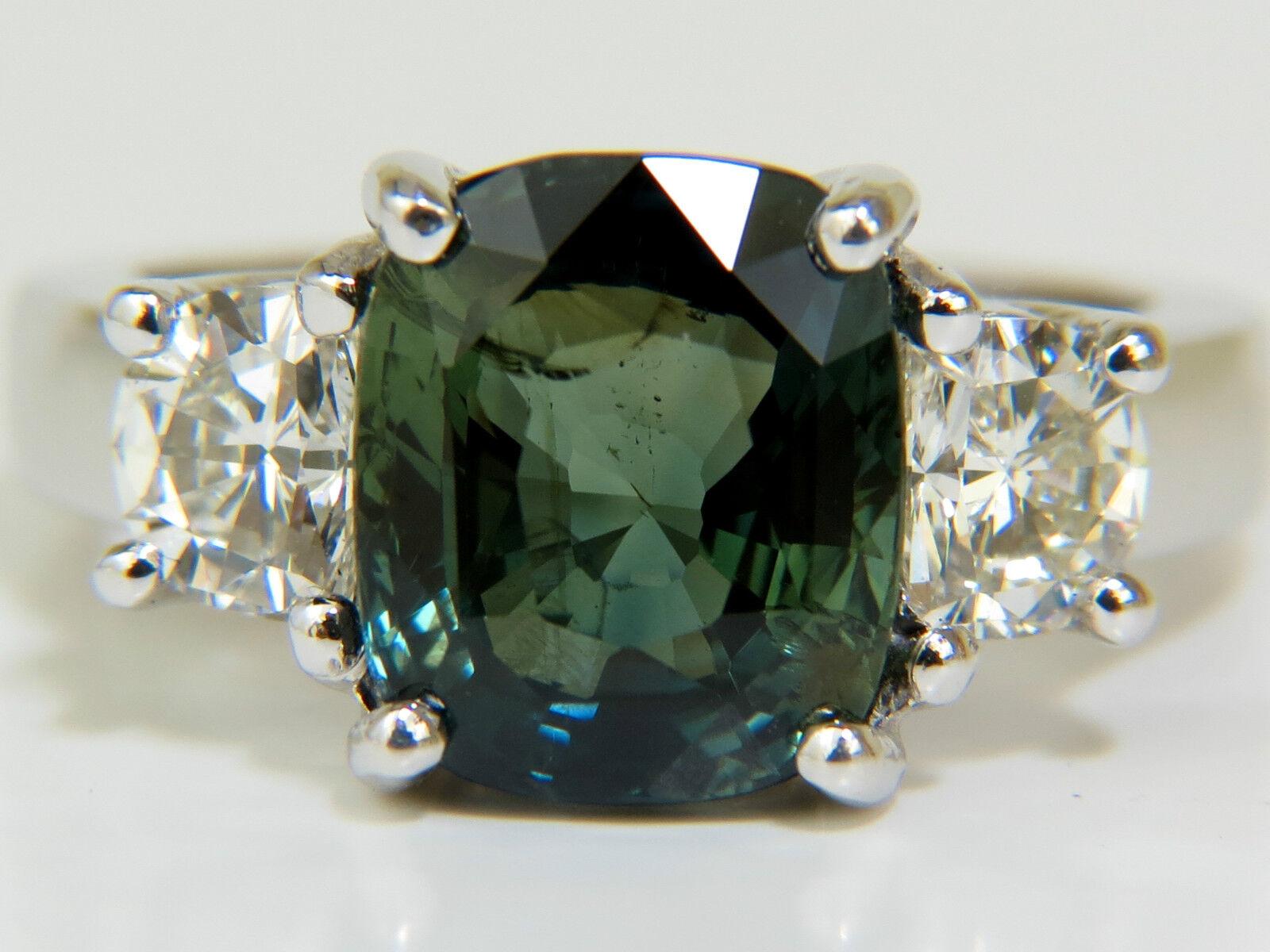 Certified 6.96 Carat No Heat Natural Green Sapphire Diamond Ring Unheated For Sale 4