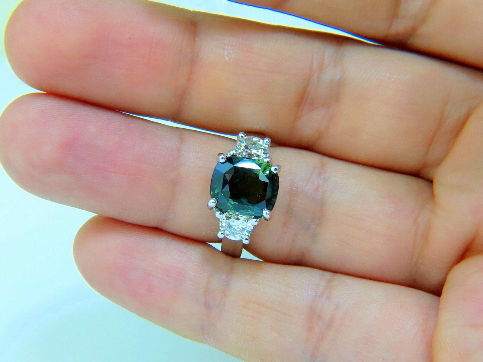 Certified 6.96 Carat No Heat Natural Green Sapphire Diamond Ring Unheated In New Condition For Sale In New York, NY