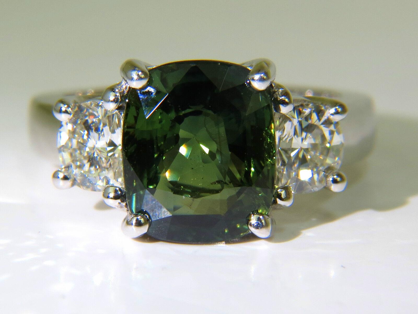 Women's or Men's Certified 6.96 Carat No Heat Natural Green Sapphire Diamond Ring Unheated For Sale