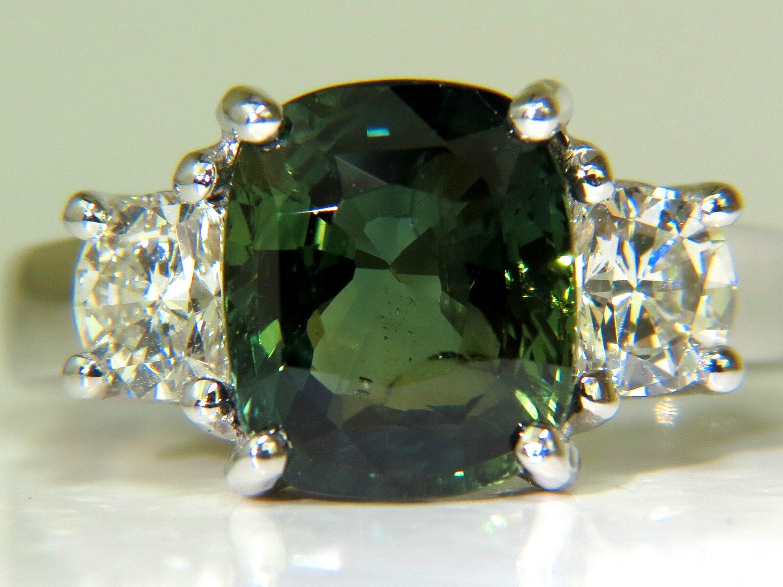 Certified 6.96 Carat No Heat Natural Green Sapphire Diamond Ring Unheated For Sale 1