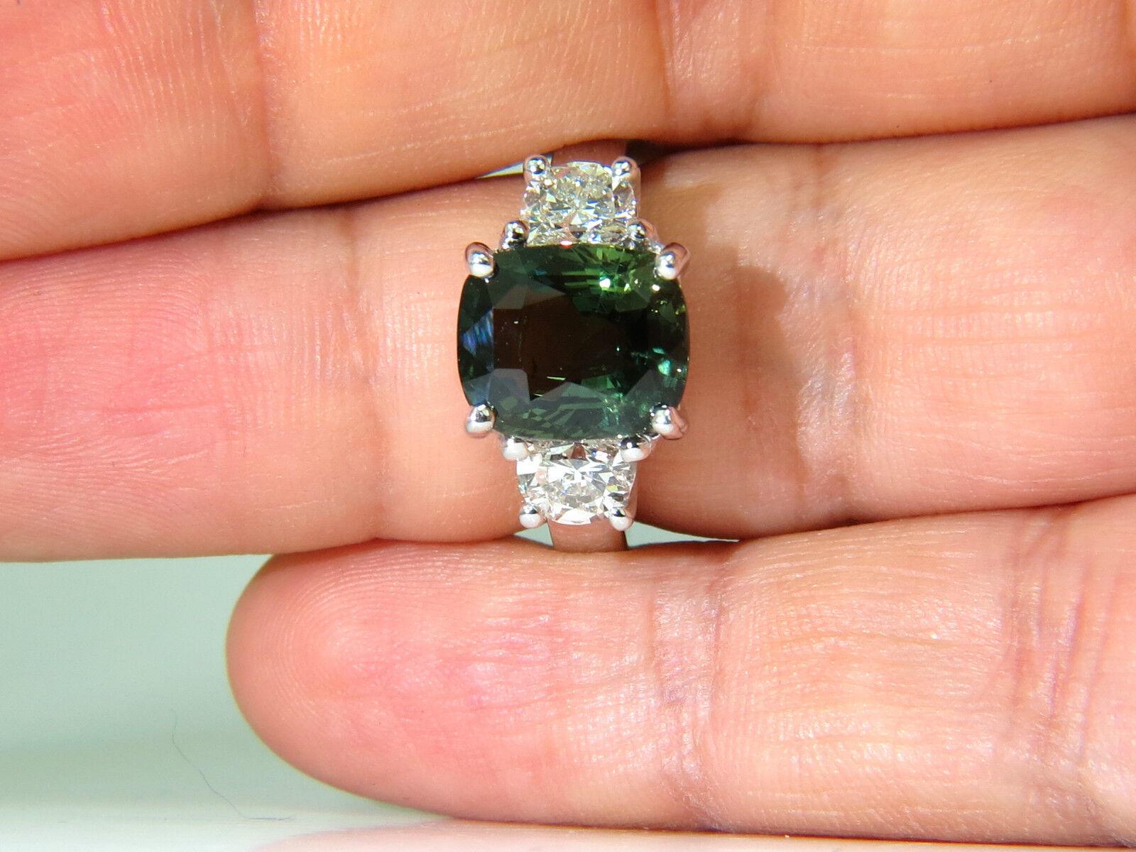 Certified 6.96 Carat No Heat Natural Green Sapphire Diamond Ring Unheated For Sale 2