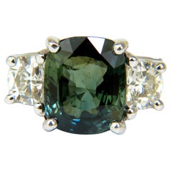 Certified 6.96 Carat No Heat Natural Green Sapphire Diamond Ring Unheated