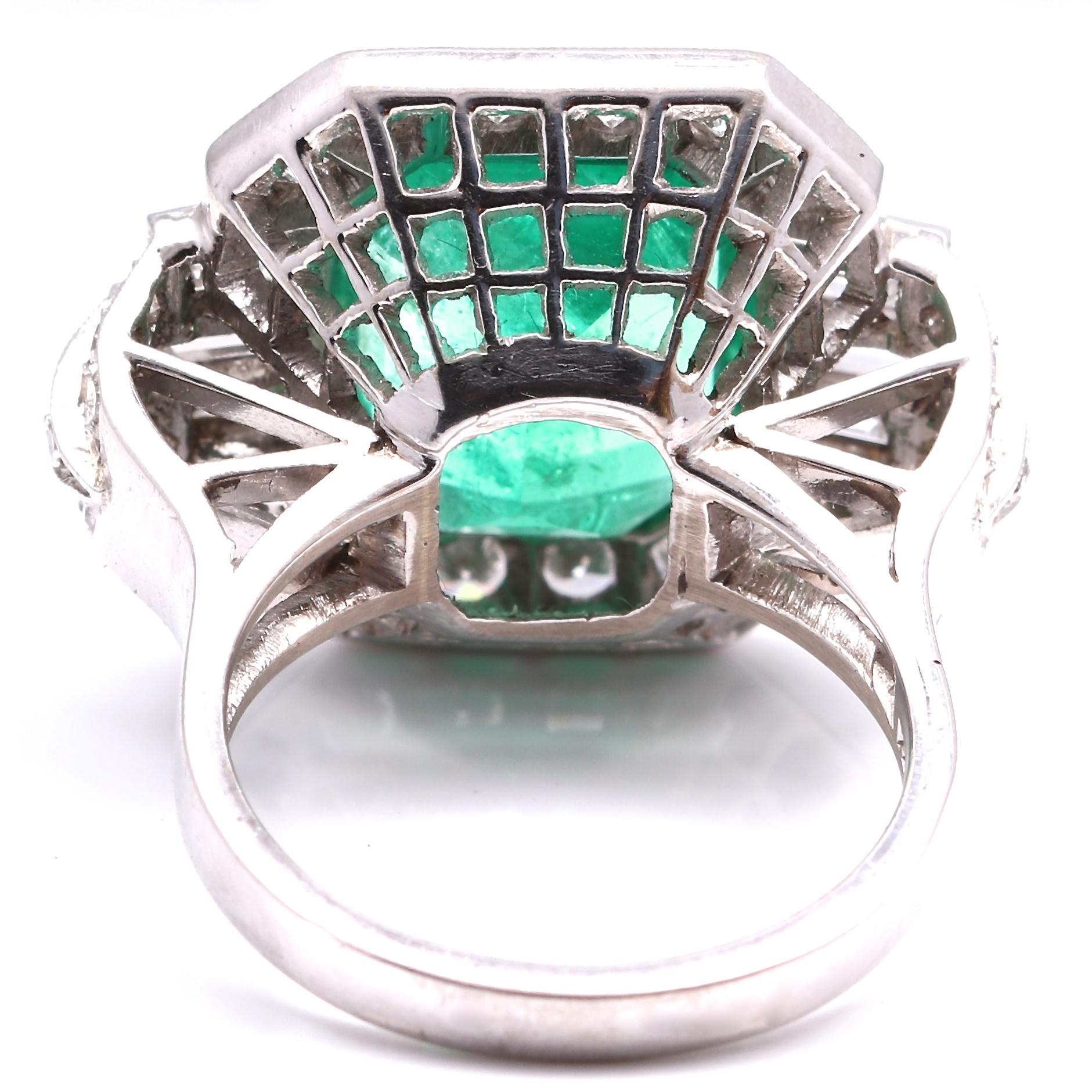 Emerald Cut Certified 7.00 Carat Colombian Emerald Diamond Gold Ring
