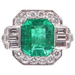 Certified 7.00 Carat Colombian Emerald Diamond Gold Ring