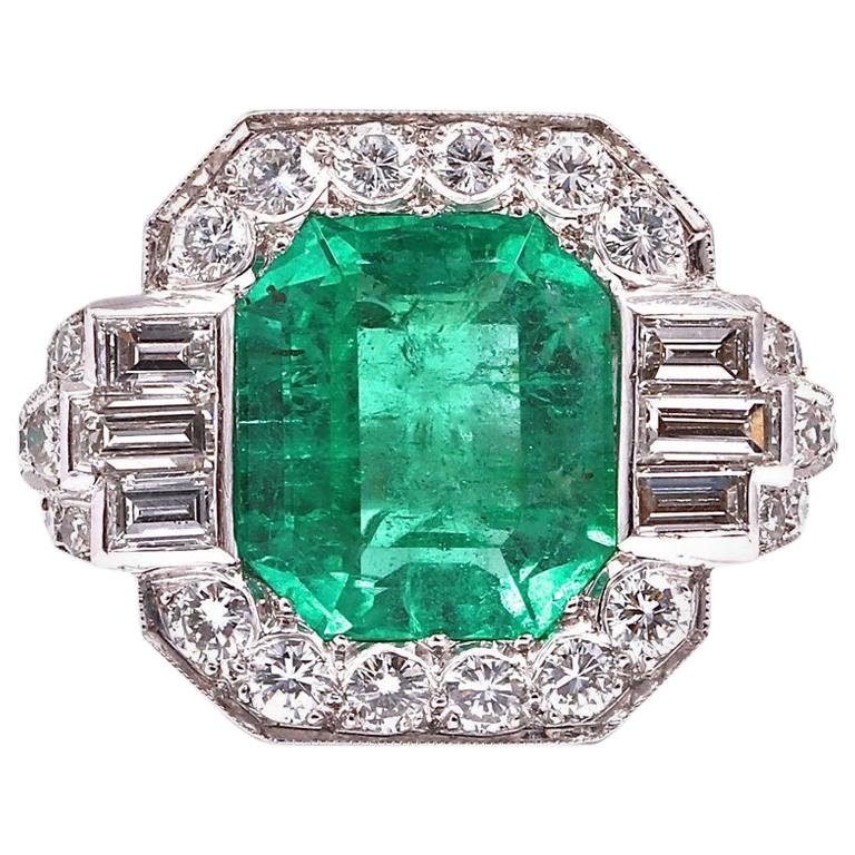 Certified 7.00 Carat Colombian Emerald Diamond Gold Ring For Sale at ...