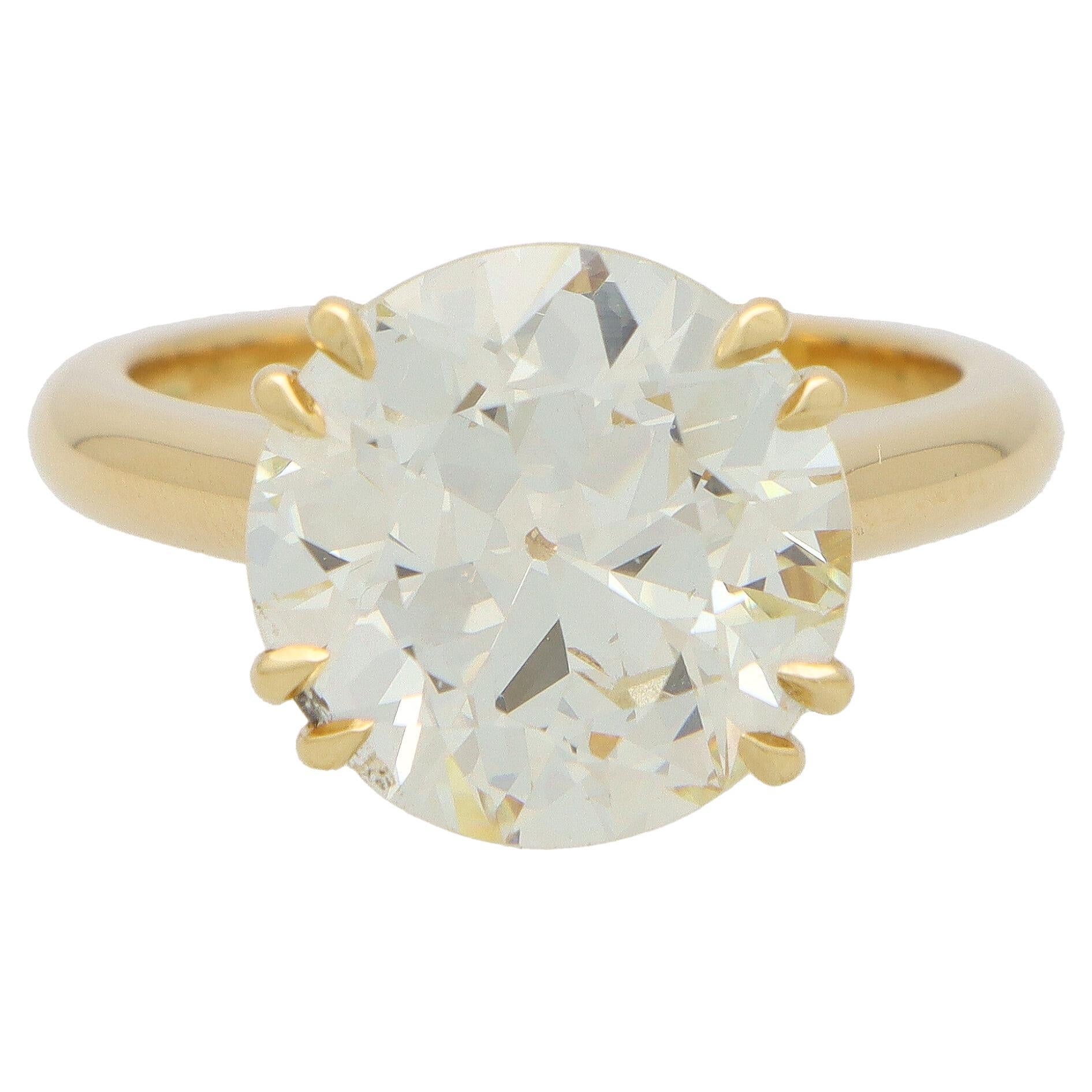 Certified 7.01 Carat Old Cut Diamond Solitaire Ring in Yellow Gold For Sale
