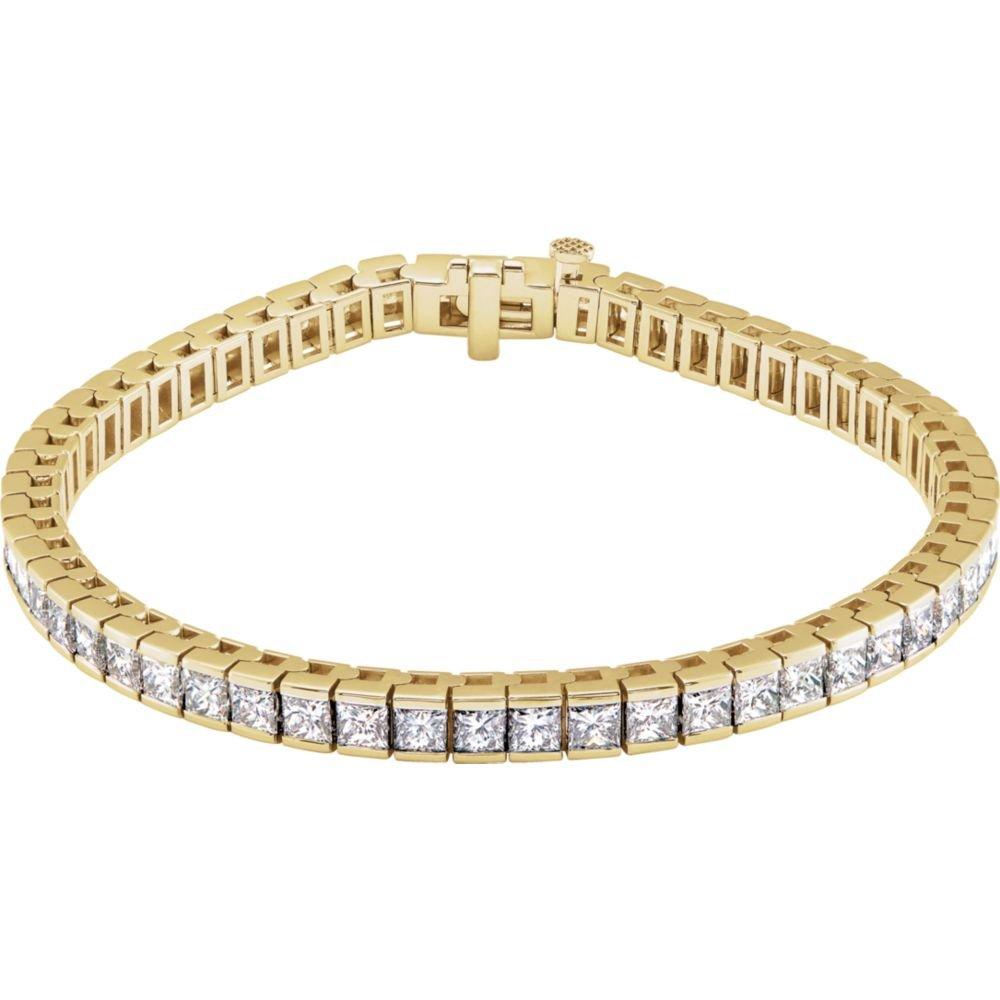 Deco 7.04 Carat Princess cut Diamond Channel-set Tennis Bracelet in 14K Yellow Gold. Certified by IGI Lab in New York, with full diamond jewelry grading report.

7.04 Carats of Princess Cut SI1-SI2 Diamonds, 
and 14.00 grams of 14K Yellow Gold.