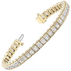 Certified 7.04 Carat Princess Cut Diamond Channel Deco Tennis Bracelet 14K Gold