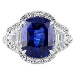 Certified 7.05 Carat Sapphire White Gold Engagement Ring