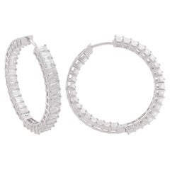 Certified 7.1 Carat SI/H Emerald Cut Diamond Hoop Earrings 14 Karat White Gold