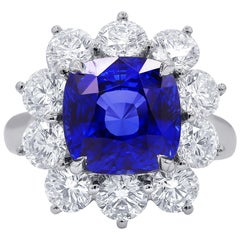 Certified 7.10 Carat Ceylon Sapphire and Diamond Ring