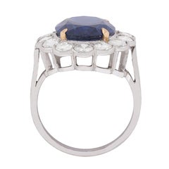 Certified 7.10 Carat Sapphire & 2.40 Carat Diamond Halo Ring c.1940s