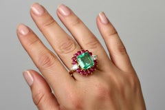 Certified 7.14 Carat Colombian Emerald Diamond & Ruby Cocktail Ring
