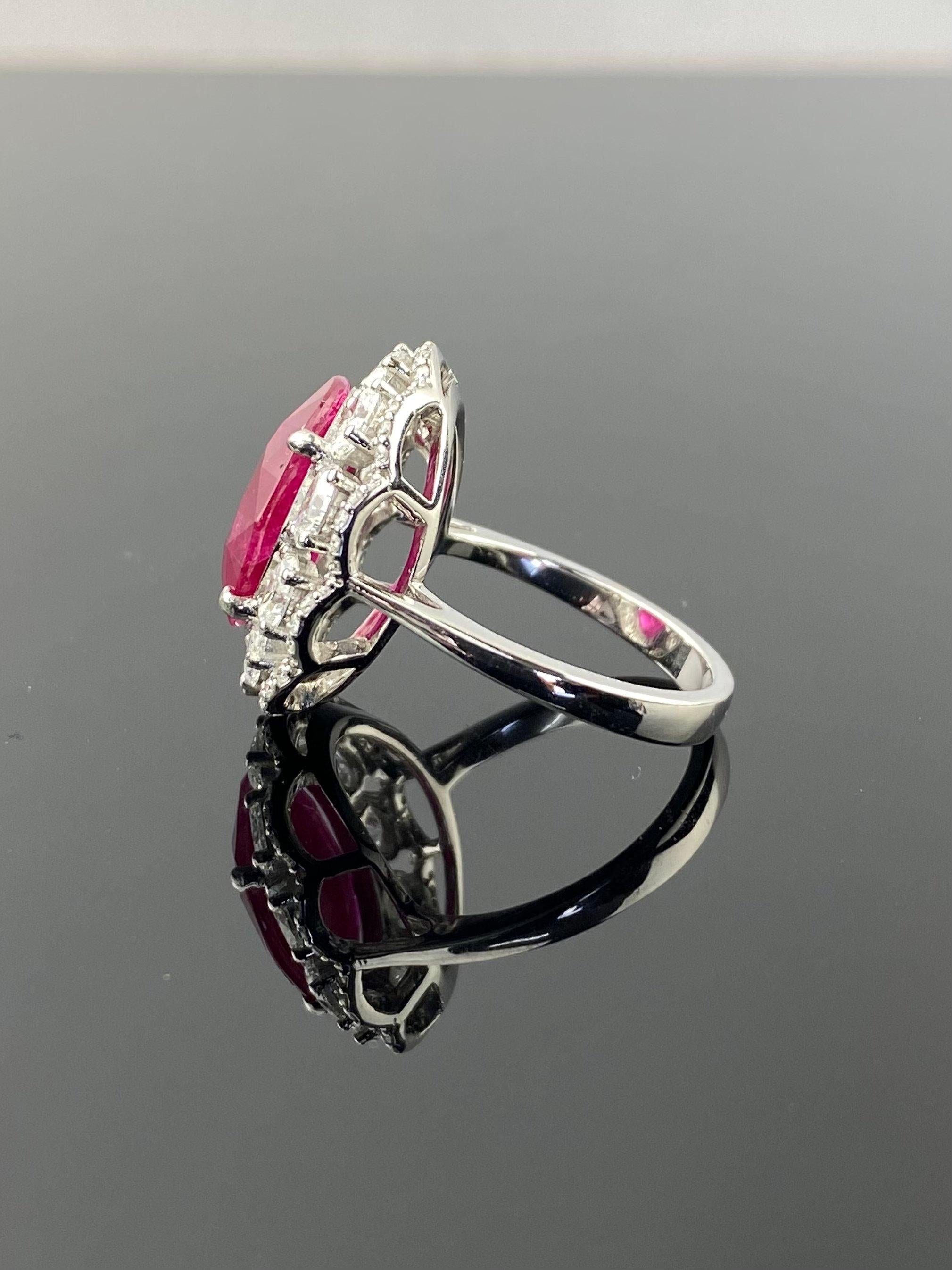 Certified 7.25 Carat Oval Shaped Ruby and Diamond Cocktail Ring For Sale 1
