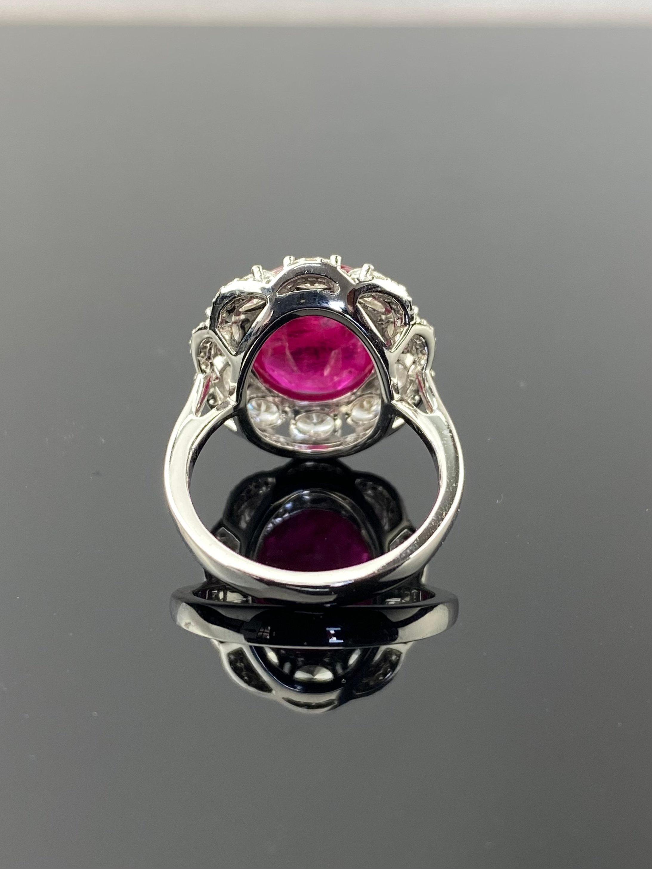 Certified 7.25 Carat Oval Shaped Ruby and Diamond Cocktail Ring For Sale 2