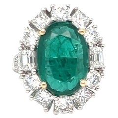 Certified 7.39 Natural Emerald Diamonds Cocktail Ring