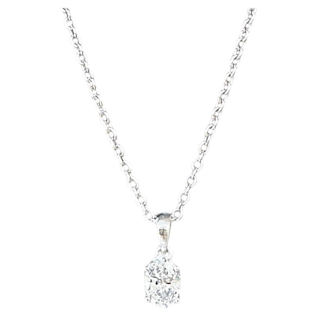 Certified .74 ct Oval Natural Diamond VS 2-H Pendant and Chain 14 Karat Gold