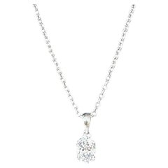 Pendentif et chaîne en or 14 carats certifié 0,74 ct de diamant naturel ovale VS 2-H