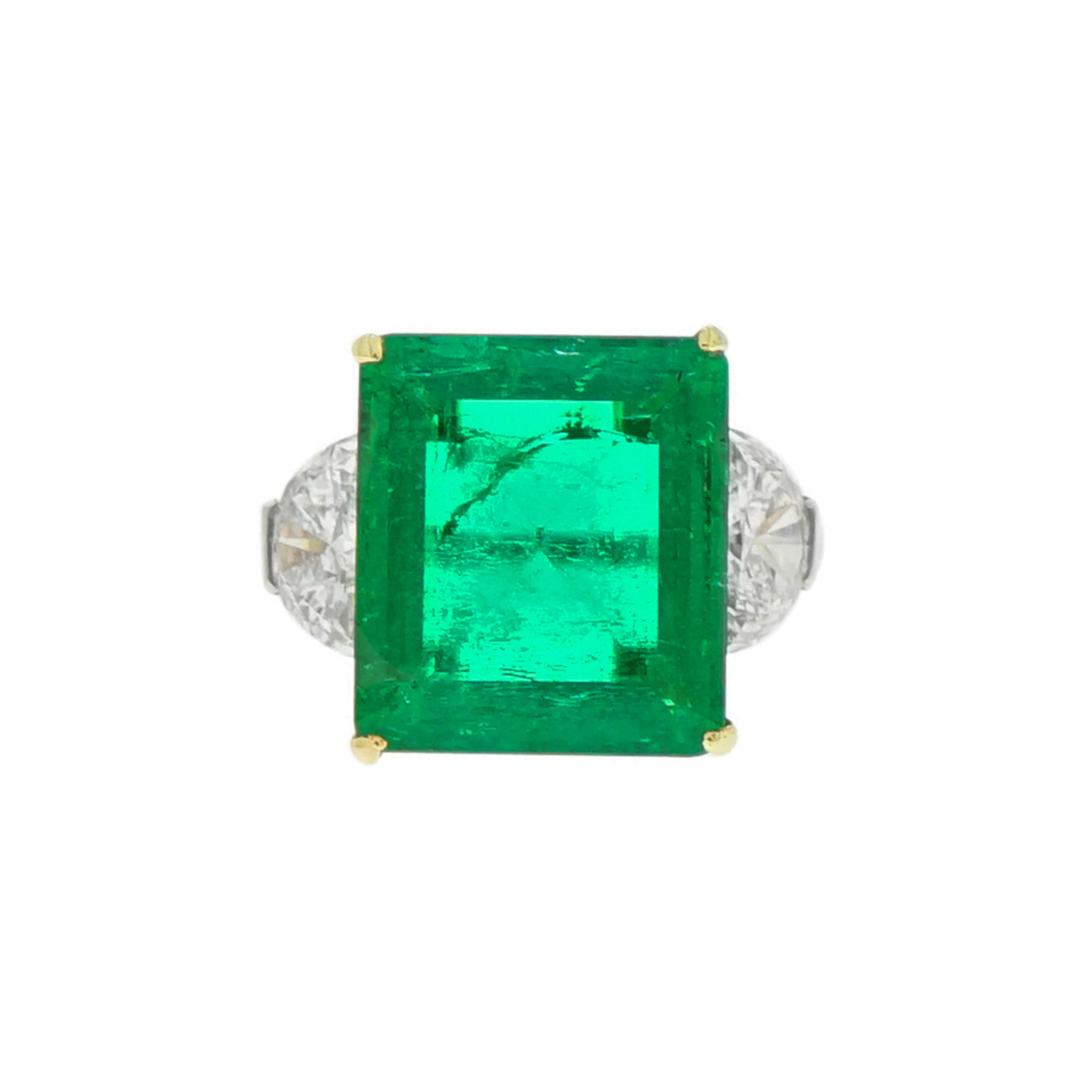 Certified 7.43 Carat Colombian Emerald and Diamond Cocktail Ring