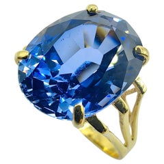 Certified 7.43ct Intense Violetish Blue USSR Heritage Synthetic Sapphire Ring