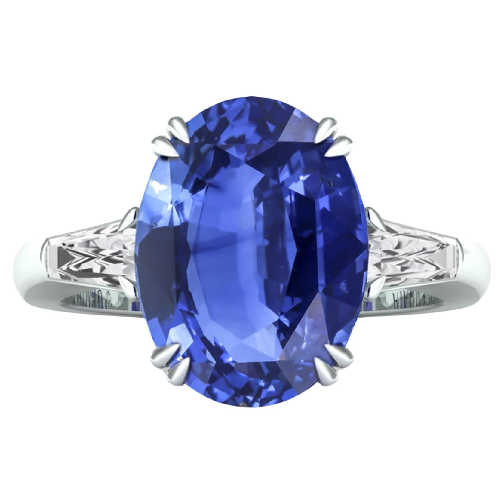 Anello con zaffiro di Ceylon certificato da 7,5 carati "Nature e non trattato" blu fiordaliso